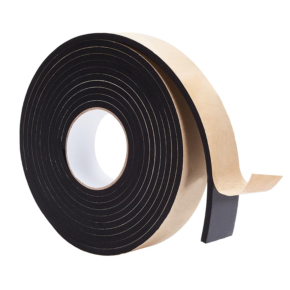 BENECREAT Self-Adhesive Foam Weather Stripping – 33ft Roll, 1.18" Wide, 3mm Thick, Black