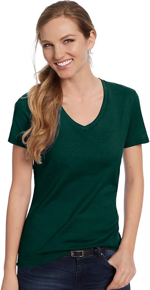 Hanes Womens Perfect-T Short Sleeve V-Neck T-Shirt Small-X-Large Deep Forest