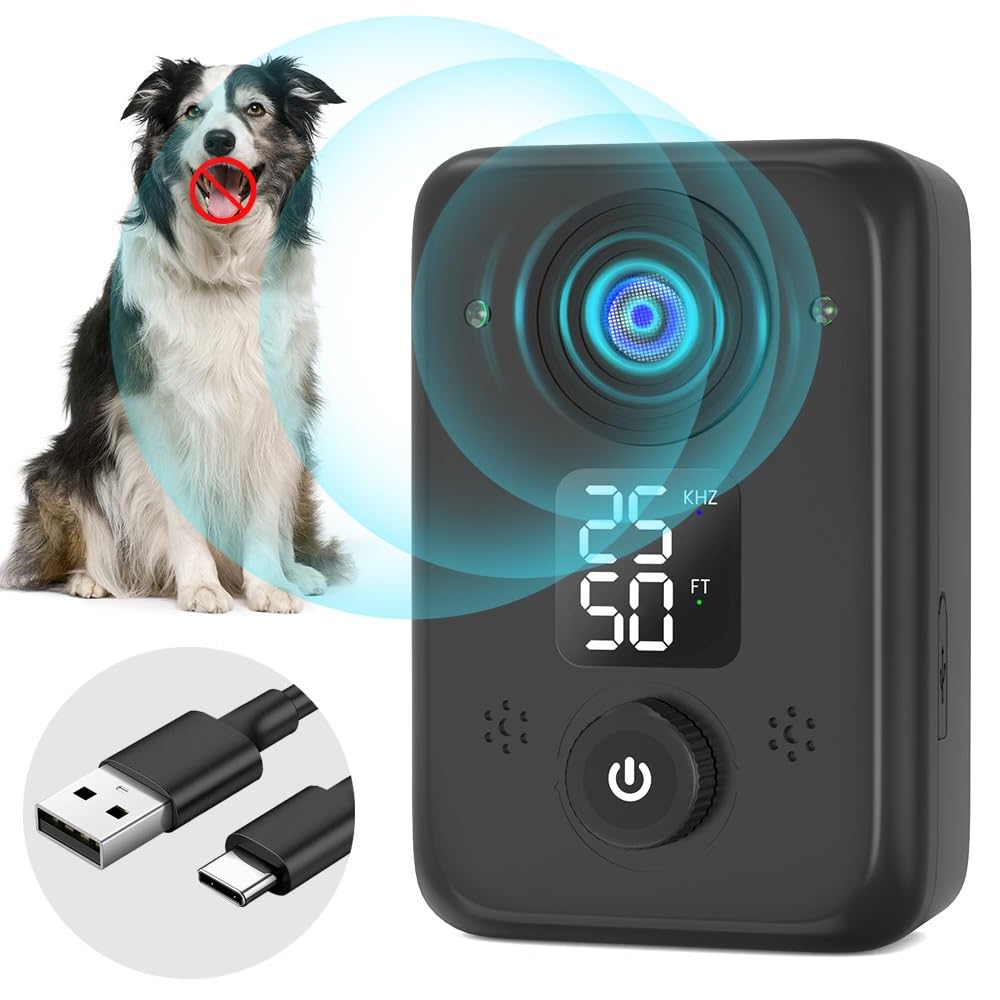 New Updated Ultrasonic Dog Bark Deterrent with LED Screen Rechargeable Indoor