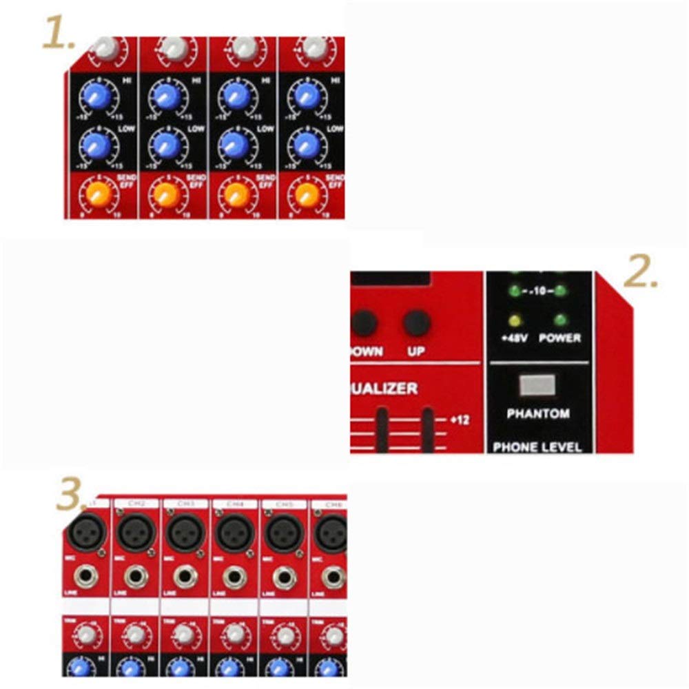 DJ Mixer Power Mixer Verstärker 16 Digital LCD Effektmixer Bluetooth Bandmixer mit Spannung Umwandlung unterstützt USB/SD-Karte 250W 6-K Kompakte Mixkonsole (Farbe: Rot