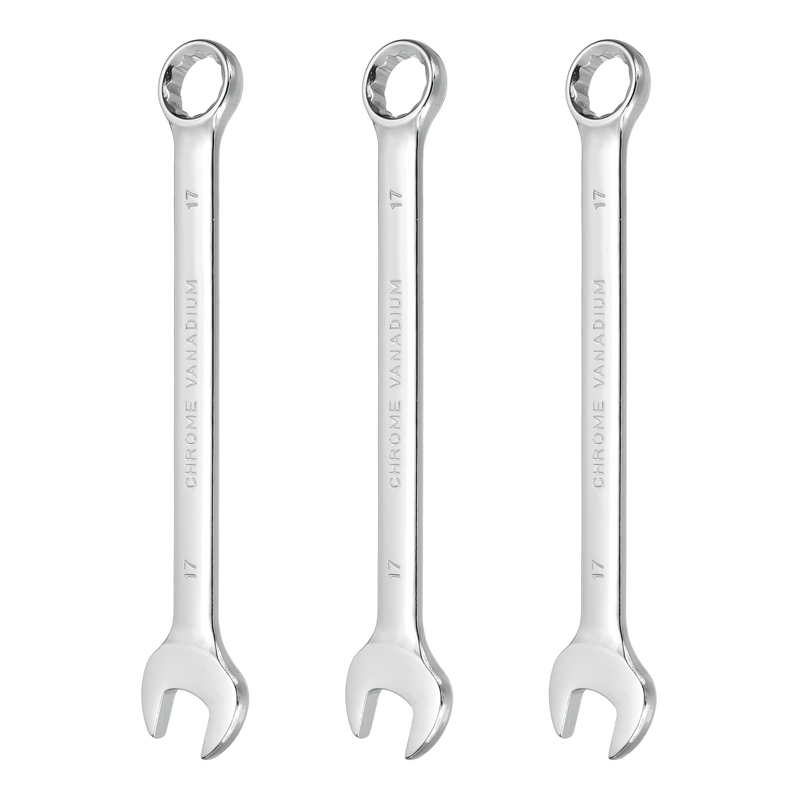 sourcing map 3Pcs Combination Wrench 17mm Metric 12-Point Box and Open End CR-V Steel Double Ended Spanner Tool for Automotive Pipe Furniture Machinery DIY Repair, Silver White