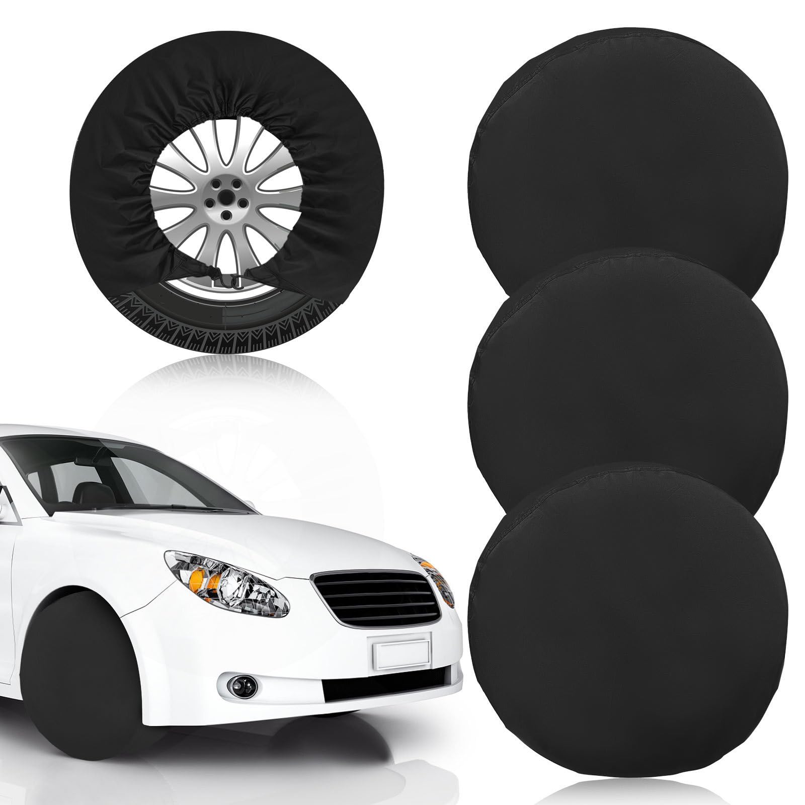 Cubiertas para Almacenamiento al Aire Libre y Uso Prolongado Aplicables de Tela Oxford Negra Protección Confiable de Neumáticos para Ruedas de Coche y Remolque
