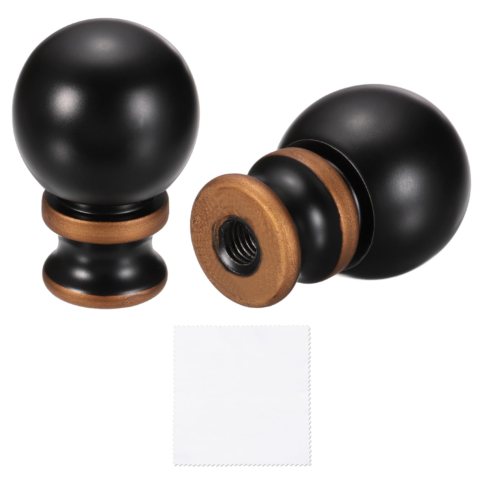 sourcing map 2Pcs 1.5" Ball Tall Lamp Finials, 1/4-27 Thread Lamp Cap Knob Decoration Screw Cap Nuts with Cleaning Cloth for Table Floor Lighting Fixtures Shade Holder Decor, Rubbed Bronze