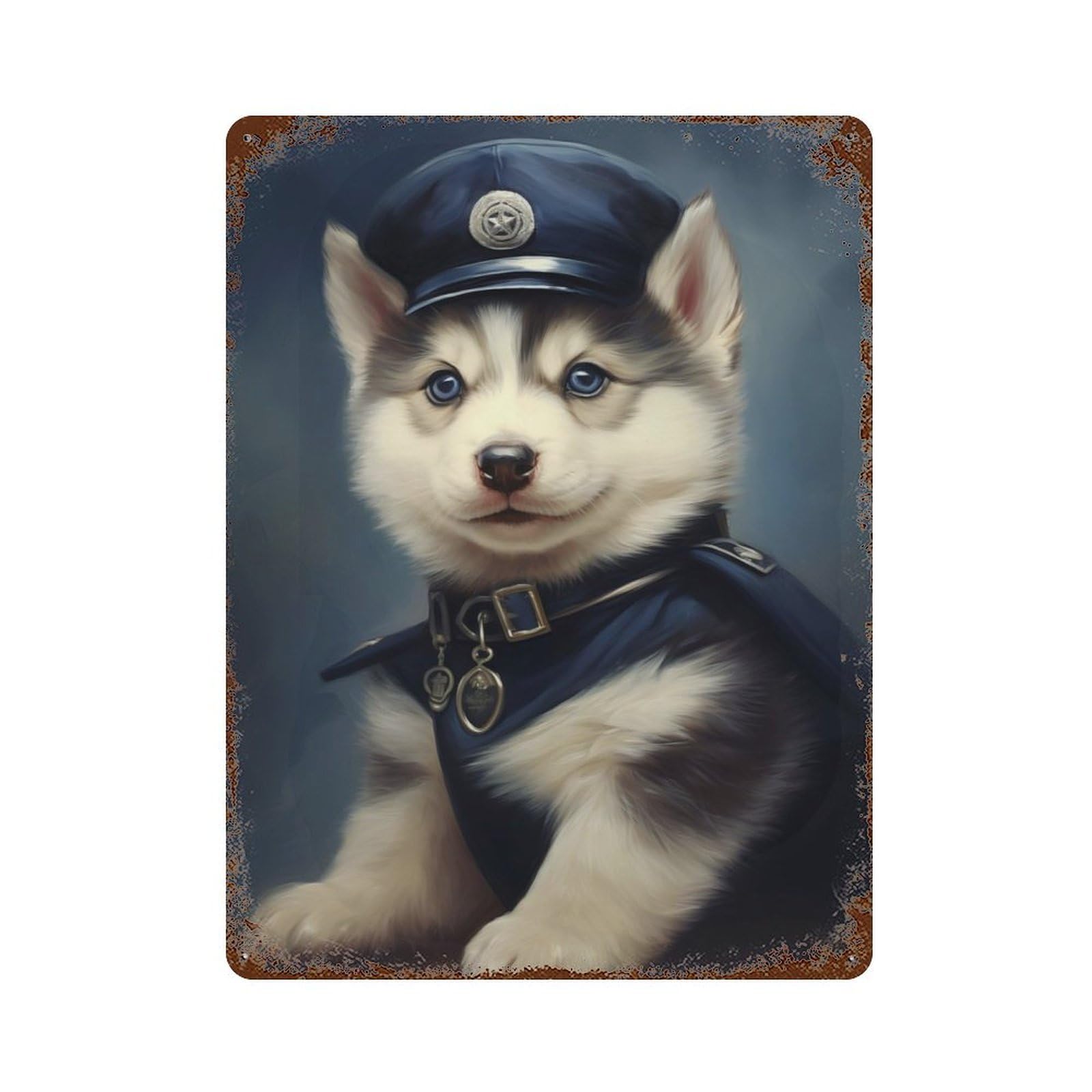 Vintage Rust Metal Sign Puppy Police 15.7"x11.8", Decorative Metal Wall Art for Basement, Hobby Room And Garage Decor