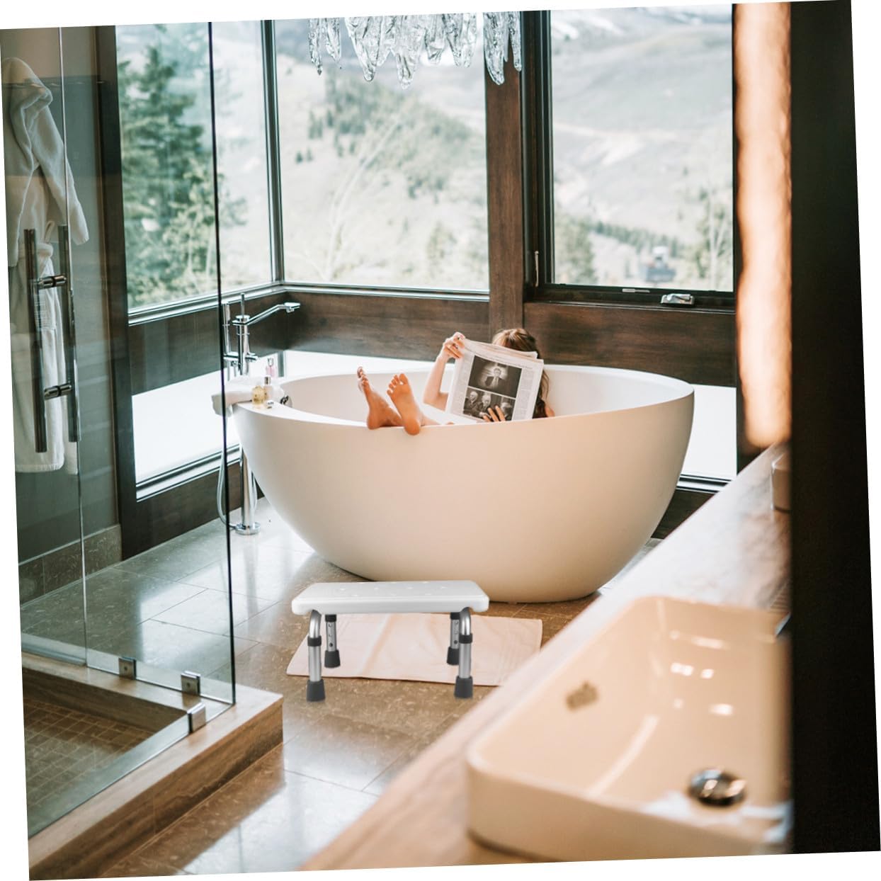 アルミ合製伸縮式高さ調節可能バススツール 抗滑りシャワーチェア 高齢者 妊婦対応 で安定した入浴補助椅子 ランダ ランダムカラー