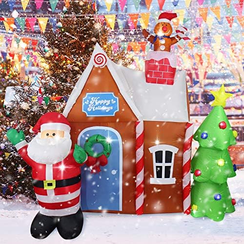 ASTEROUTDOOR 7ft Christmas Inflatable Decorations Gingerbread House with Santa Claus Blow Up Built-in LED Outdoor Indoor Yard Lighted for Holiday ...