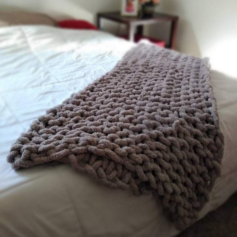 Thick Chenille Knitted Blanket, Soft and Comfortable Polyester Knitted Blanket, Suitable for Use on The Sofa on The Bed Darkgrey 40"x40"