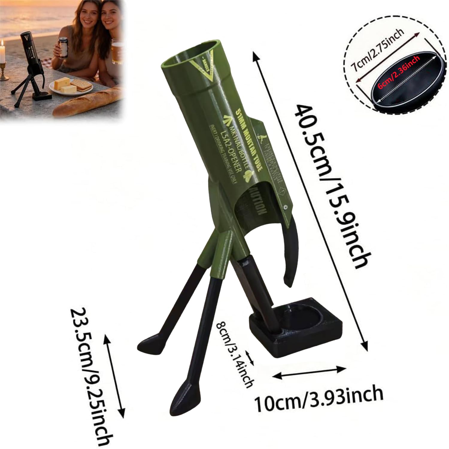 Mörserförmiger Bierflaschenöffner, 51mm Flaschenöffner für kleine Corona Flaschen, Lustiger Cap Shooter, Perfektes Geschenks für Bierliebhaber, Grün