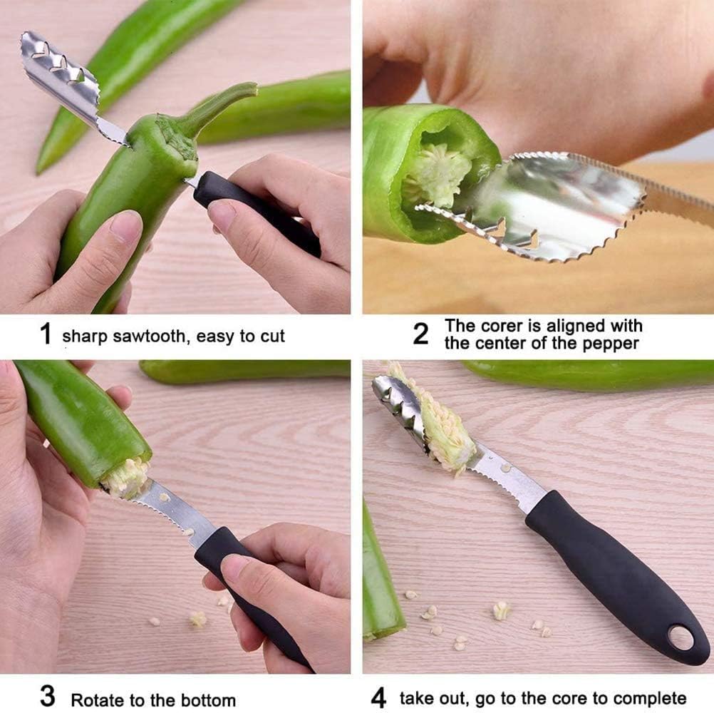 Buy Jalapeno Pepper Corer Fiotok Stainless Steel Chili Corer Remover Kitchen Tool With Serrated Slice And Rubber Handle Easily Seed Remover Or Slice Off Vegetables Tops For Barbecue Roasting Peppers Online In Turkey