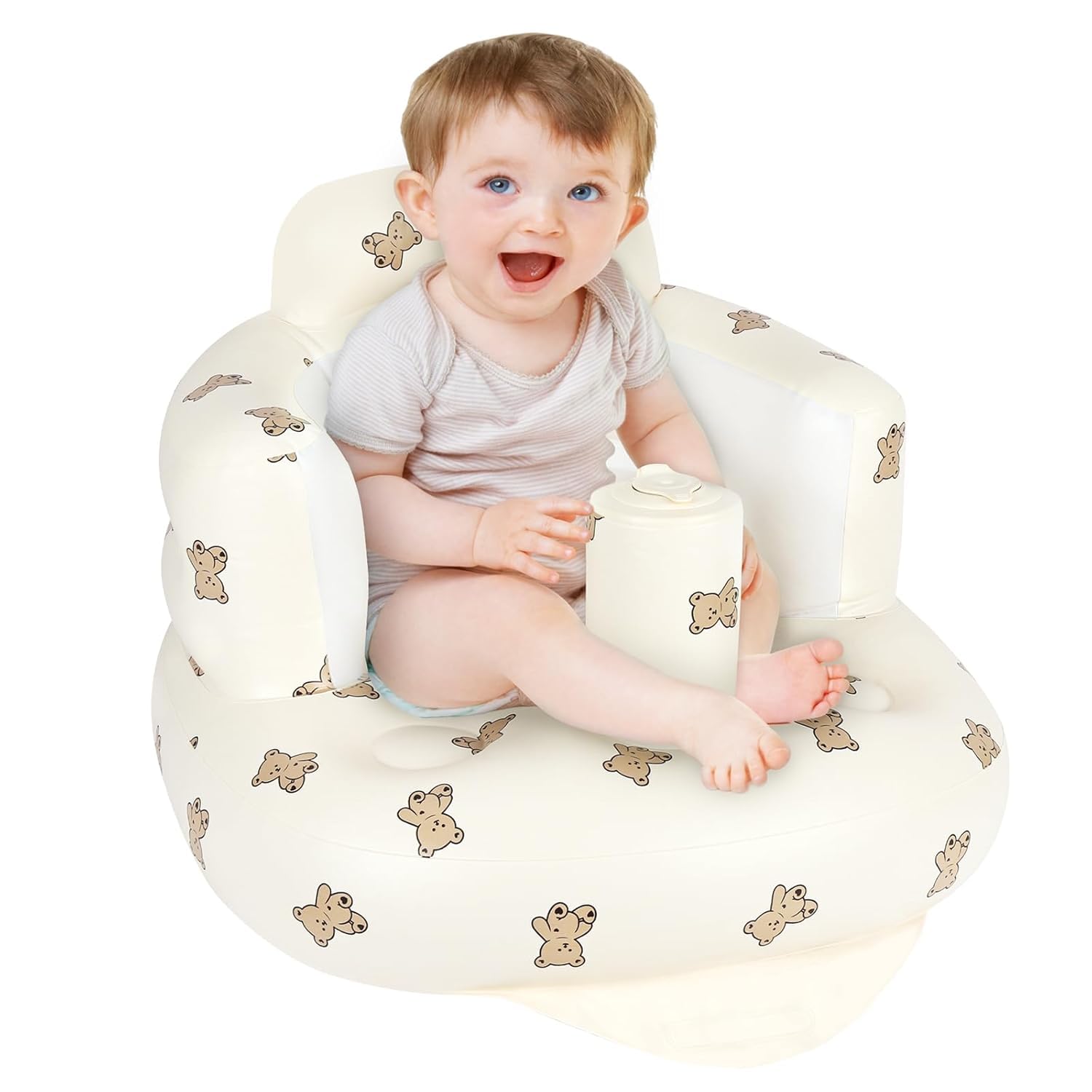 Inflatable Baby Seat, Toddler Floor Seat with Built-in Air Pump, Portable Baby Seat Aid with Back and Neck Support for Babies from 3 Months Travel/Feeding/Learning Sitting Bear-image-21
