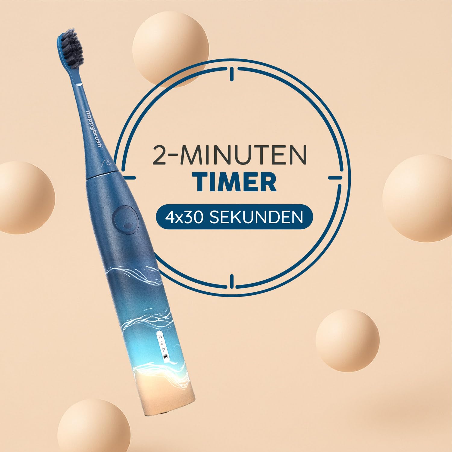 happybrush Spazzolino sonico Eco Vibe 3 – Vincitore del test – Test 100 giorni – Spazzolino elettrico con batteria 8 settimane – Spazzolini da denti ultrasonici – 2 anni di garanzia – Incl. testine