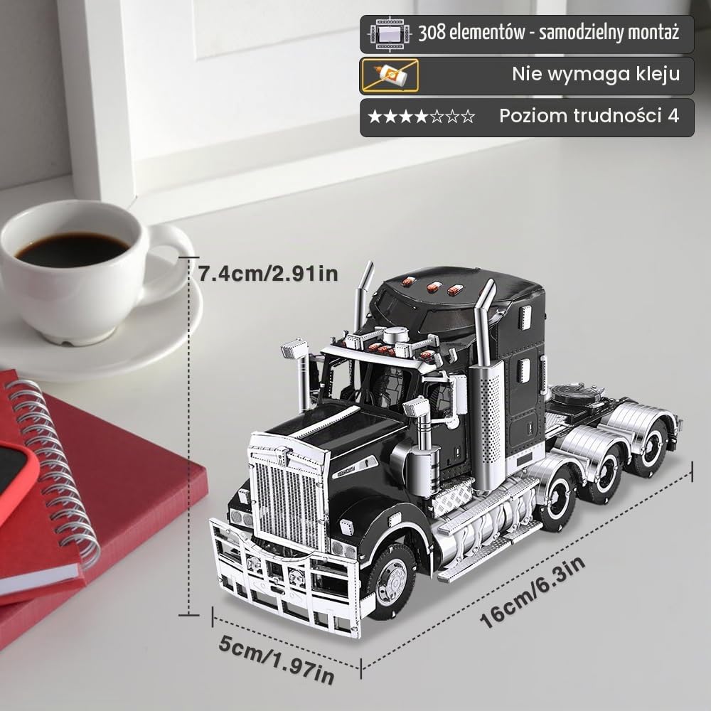 Piececool Puzzle 3D metalowe ciężkie ciężarówki, model ciężarówki ze stali nierdzewnej 430, 100% catering, metalowy model, prezent urodzinowy dla dorosłych 3D, 308 elementów