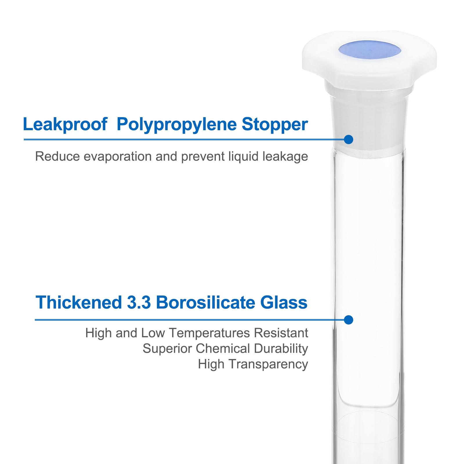 PATIKIL Matraccio Tarato 2000ml Matraccio Graduato 3.3 Vetro Borosilicato Graduato Volumetrico Misura Flacone con Spina Tappo Tolleranza 0.6ml per Laboratorio Esperimento Trasparente