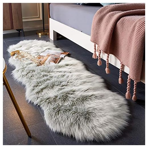EasyJoy Ultra Soft Fluffy Shaggy Area Rug Faux Fur, Chair Cover, Fuzzy Seat Pad for Bedroom Floor Sofa Living Room (2 x 6 ft Sheepskin, Light Grey)
