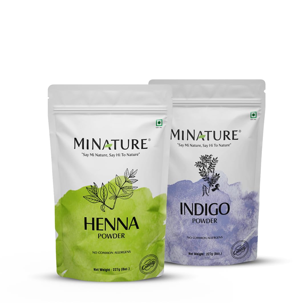 minature mi nature Natural Hair Dye DIY Combo | Henna & Indigo Powder |From Pure Dried Leaves| Sourced from Rajasthan for Black or Brown Colour | 227g(EACH)(Pack of 2)-picture-28