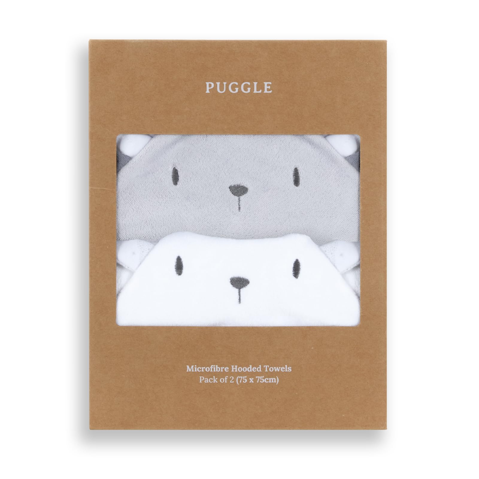 Puggle White & Grey To The Moon & Back 2-Piece Microfibre Hooded Towels - White/Grey
