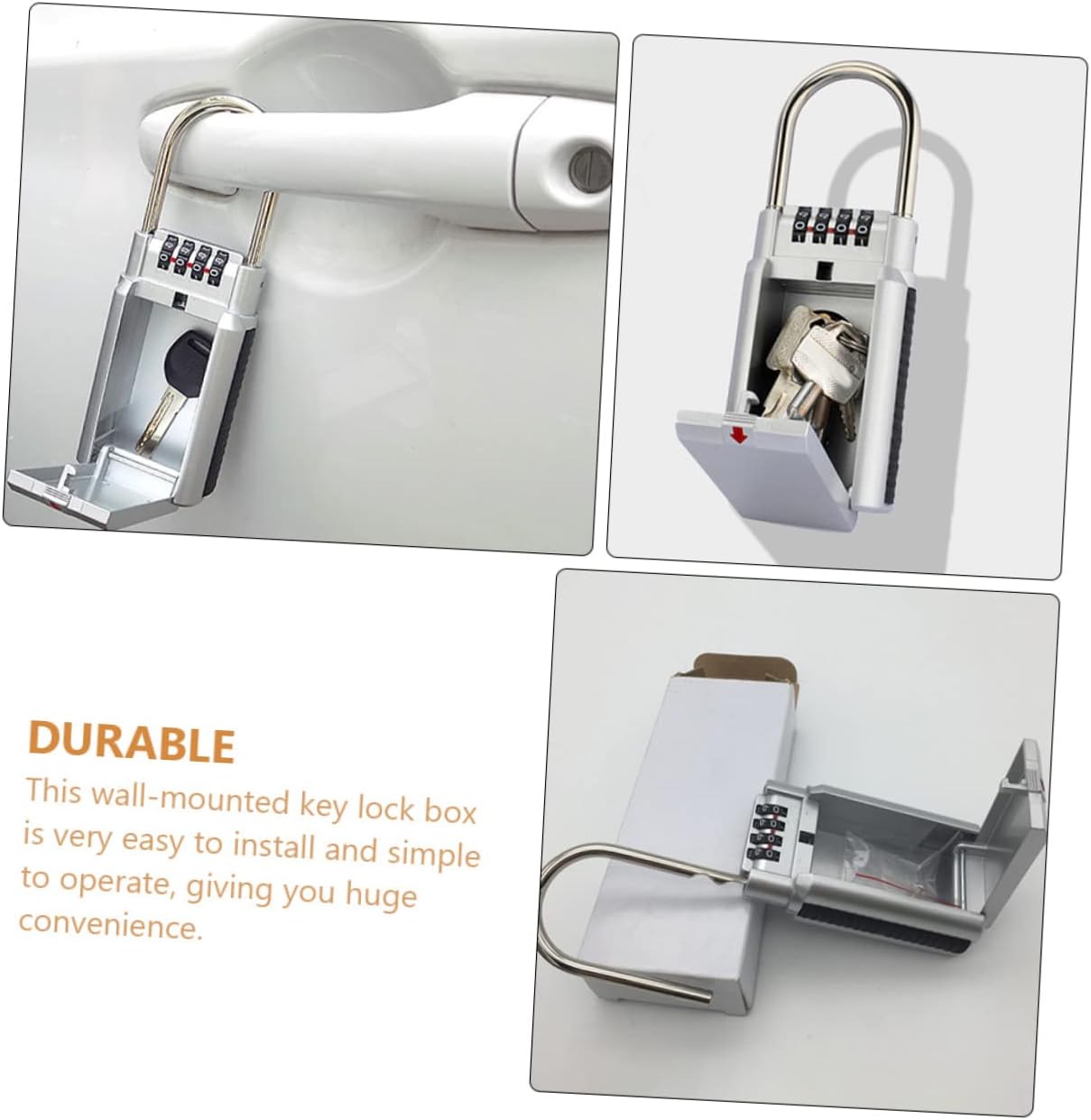 Weatherproof Wall-Mounted Key Lock Box 4 Combination Lock Box for Key Storage Easy Access for Home and Office