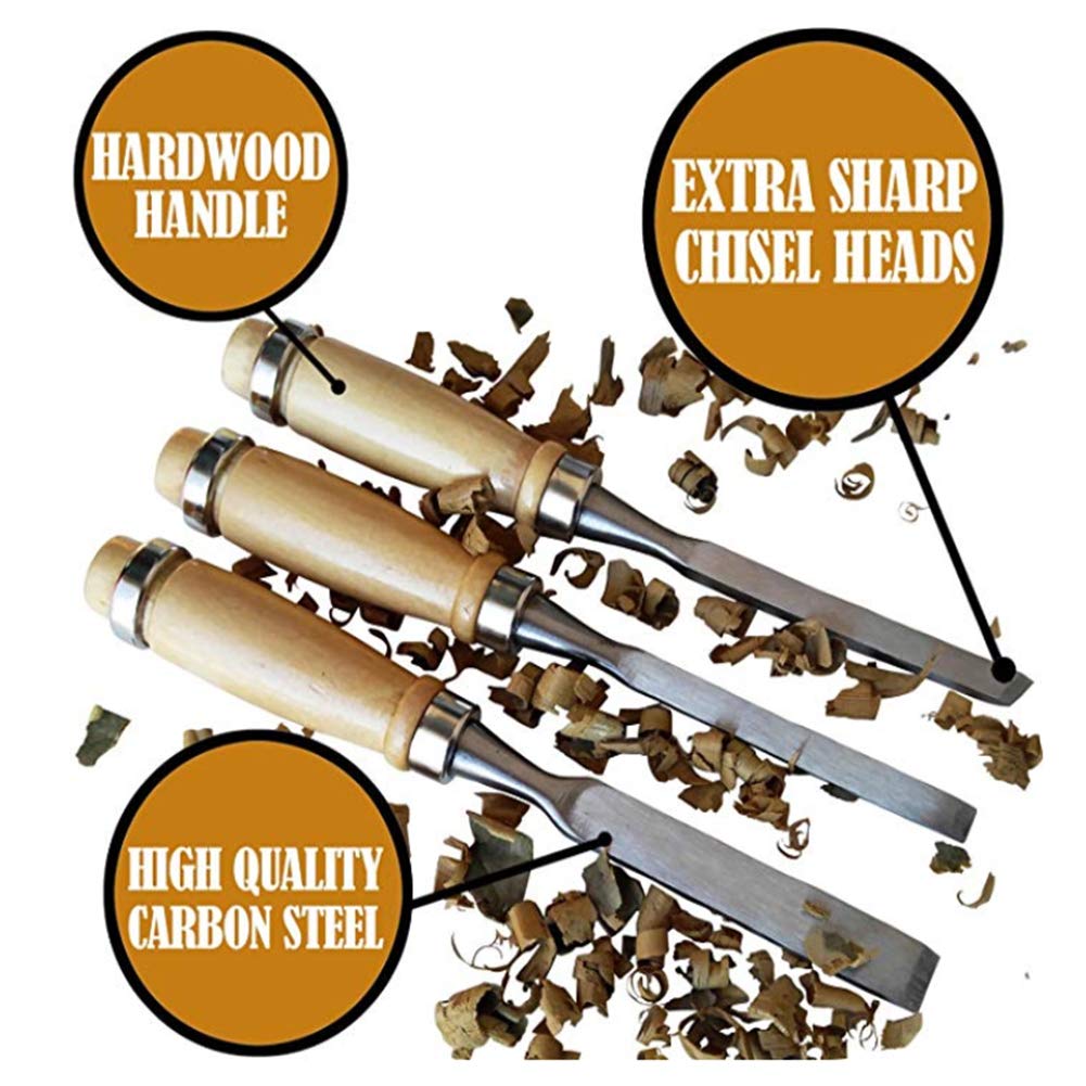 Set di 8 scalpelli da foratura, scalpelli per intagliare il legno, scalpello, scalpelli a mano, per la lavorazione del legno, set di scalpelli con sacchetto di pietre abrasive