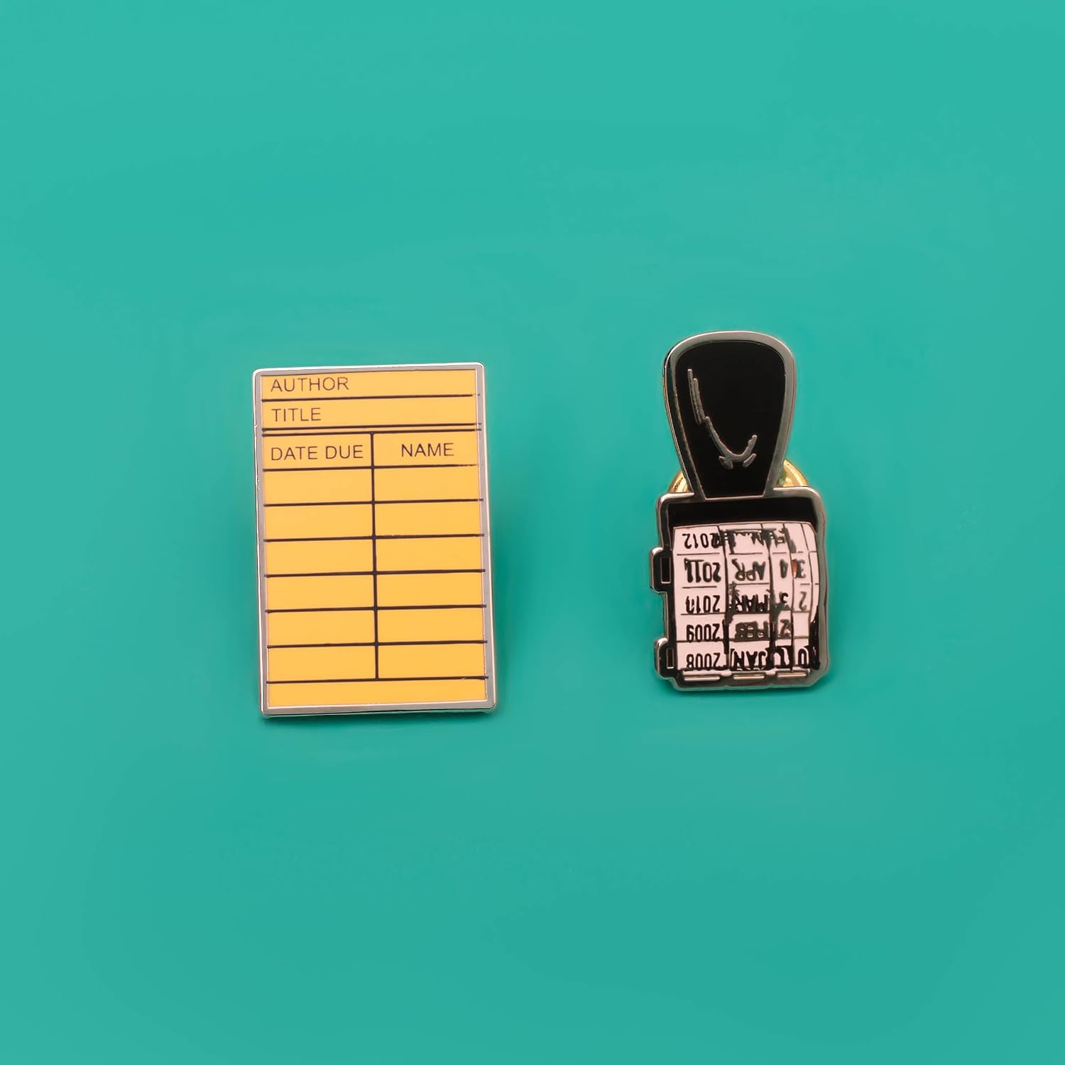 Library Card and Stamp Enamel Pin, Set of 2 - Gifts for Book Lovers