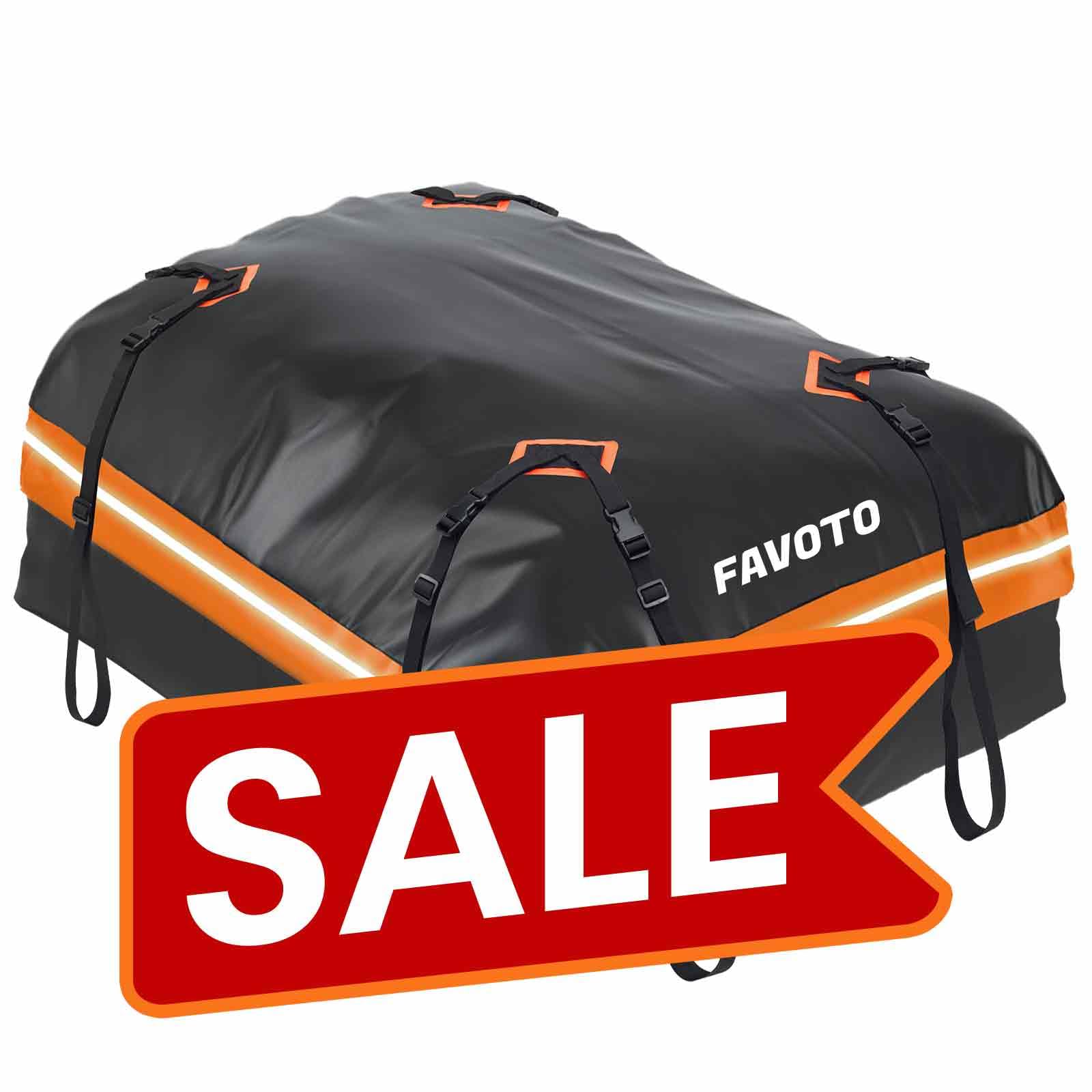 Favoto Dachbox 566L Faltbarer Dachkoffer wasserdichte Dachtasche mit Antirutschmatte Türhaken Verstärkungsgurte für PKW Autos SUVS mit/ohne Gepäckträger Reisen Gepäcktransport Schwarz-Orange