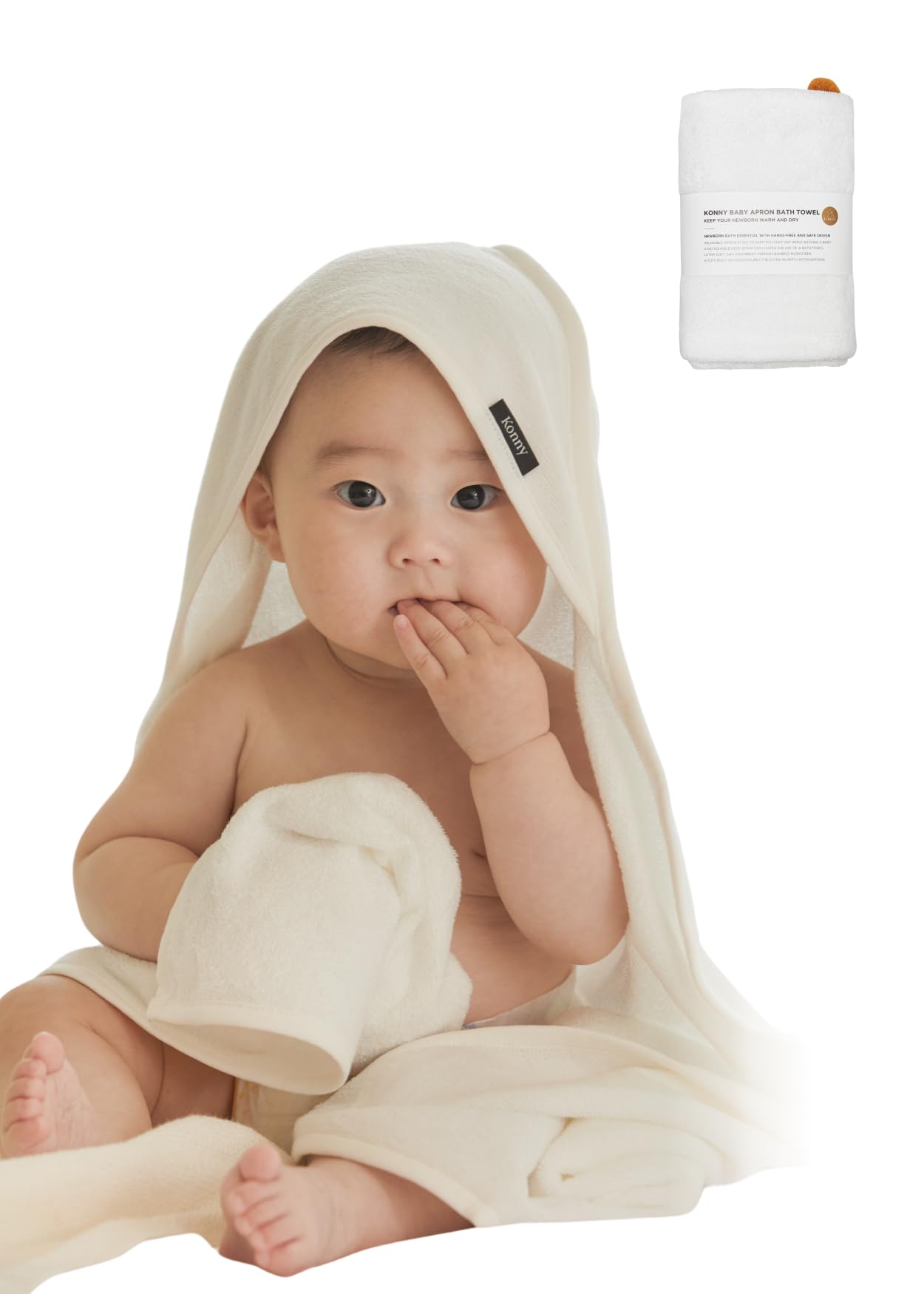 Konny Baby Bath Towel Soft and Fluffy Baby Apron Beach Hooded Towel Pool Newborn Baby Essentials Girls and Boys Cream (0M - 3Y)