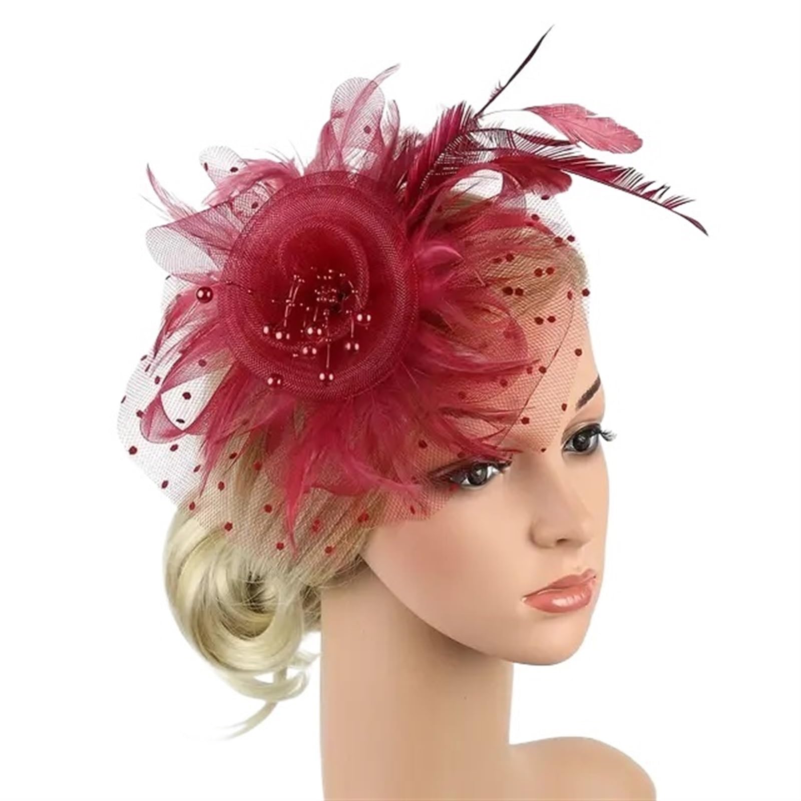 UALXPAO Wedding Hats Fascinator Hat for Women Tea Party Headband Wedding Cocktail Mesh Flower Feathers Hair Clip for Tea Party,Weddings(Color3)