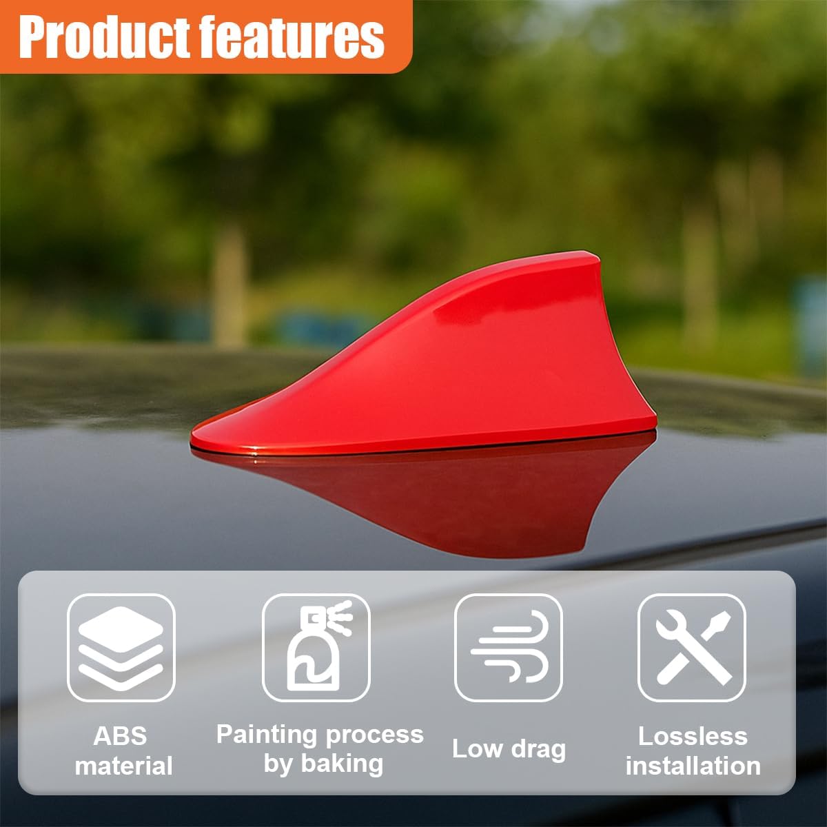 Car Shark Fin Antenna Cover, Signal Roof Aerial Decoration, Red image 5