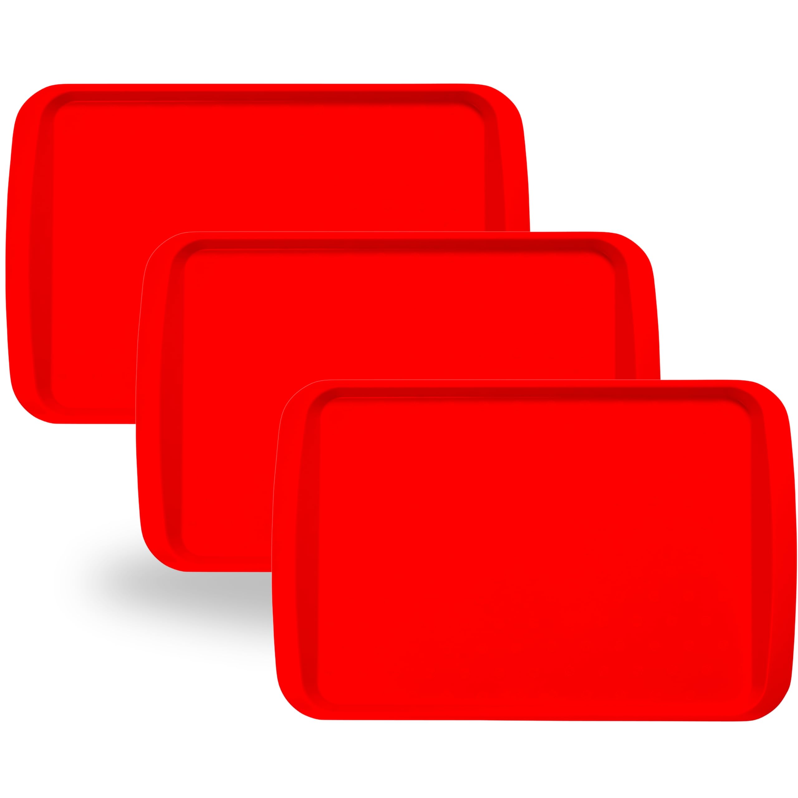 BuzzTrove Serving Trays | Durable Plastic Tea Tray & Dinner Tray | Trays for Eating on Lap, Food Serving & Snacks | Dishwasher Safe, Stackable (Red, Pack of 3 (43.3 x 30.5 x 3 cm))