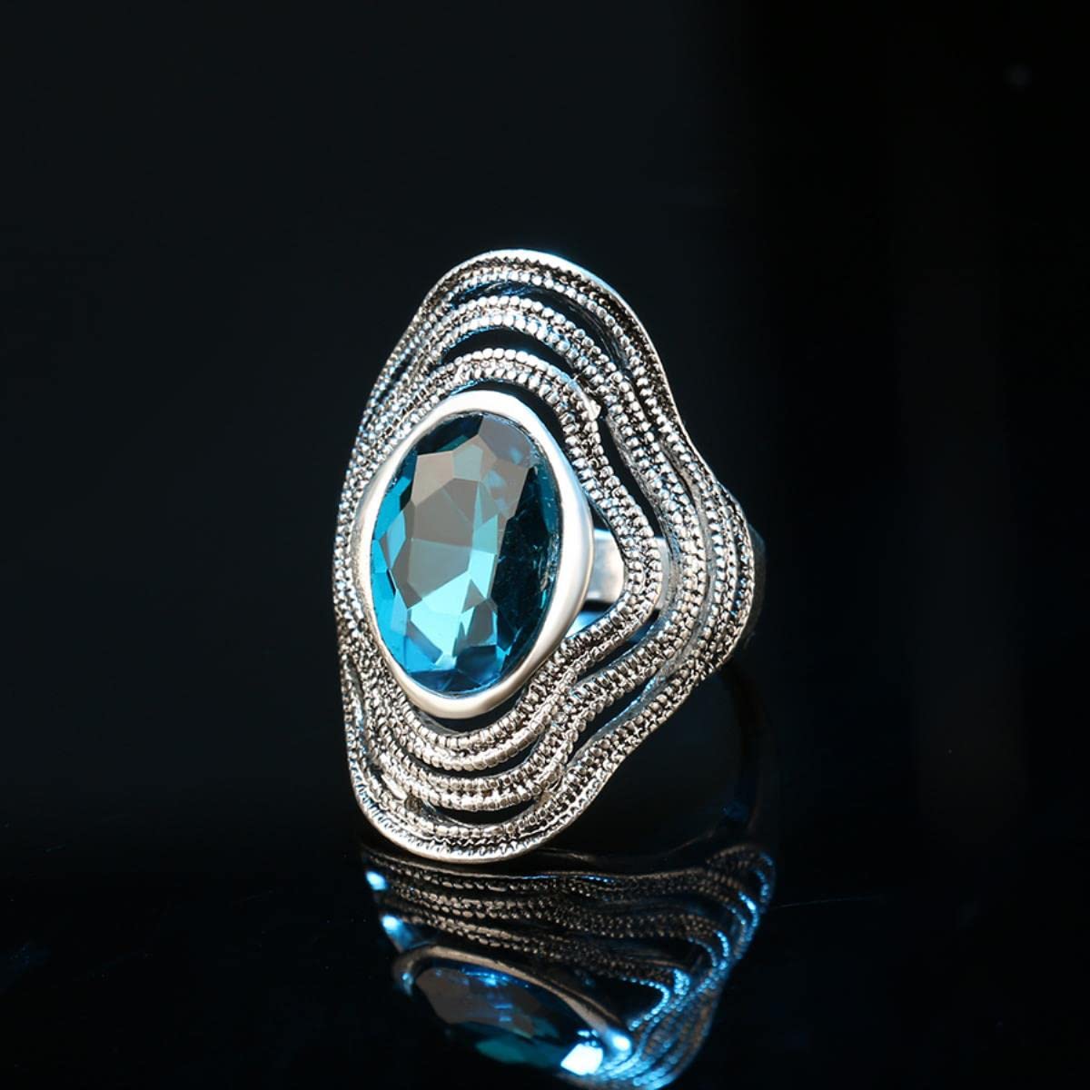 Bague Vintage Argentée Avec émaux Bleu-vert - Taille Réglable, Occasion Parfaite