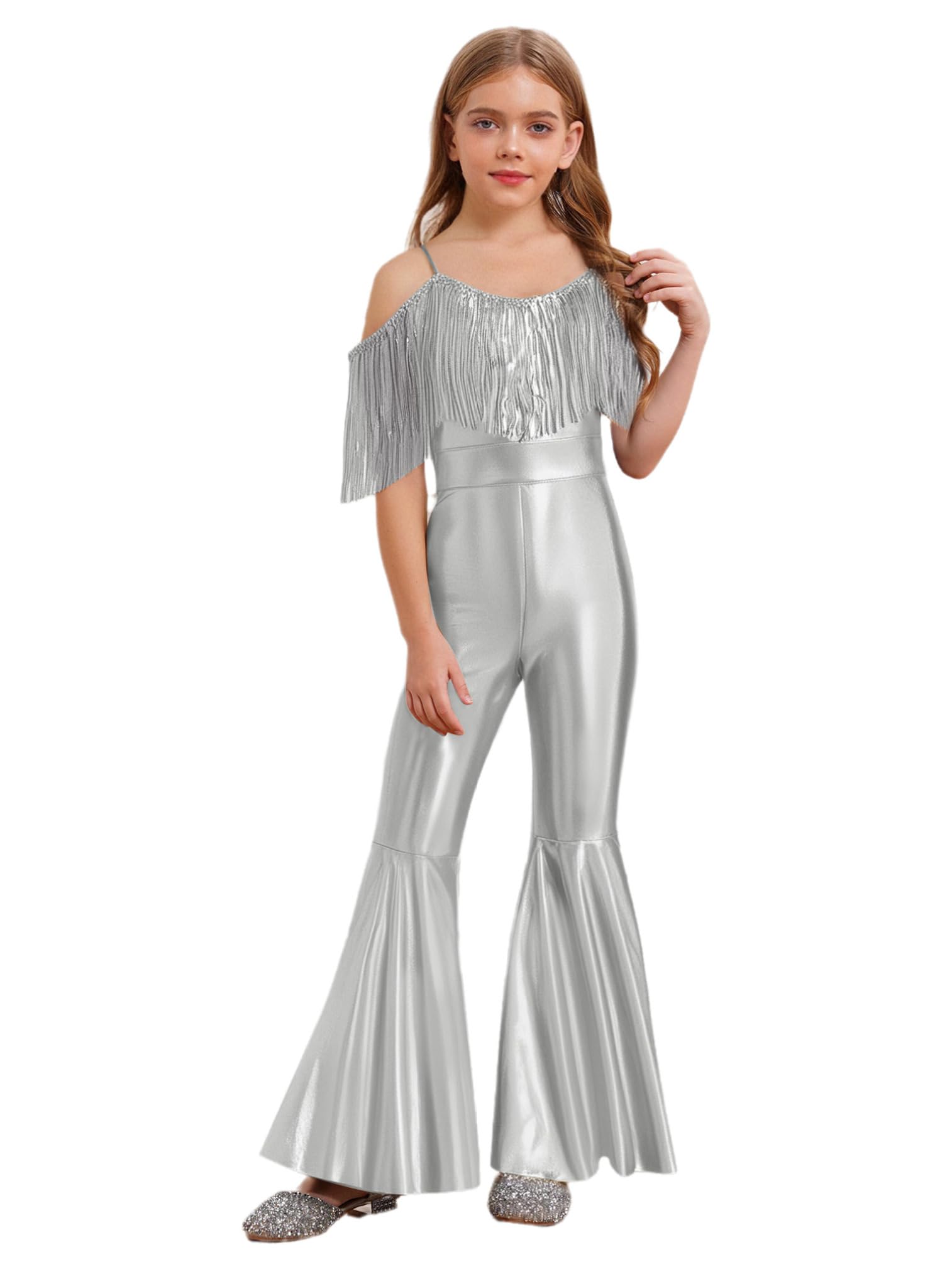 ranrann Tuta Intera Svasata da Danza Jazz Bambina con Nappe Jumpsuit Elegante Principessa per Cerimonia Cocktail Matrimonio Leotard da Danza Moderna Valzer Cocktail