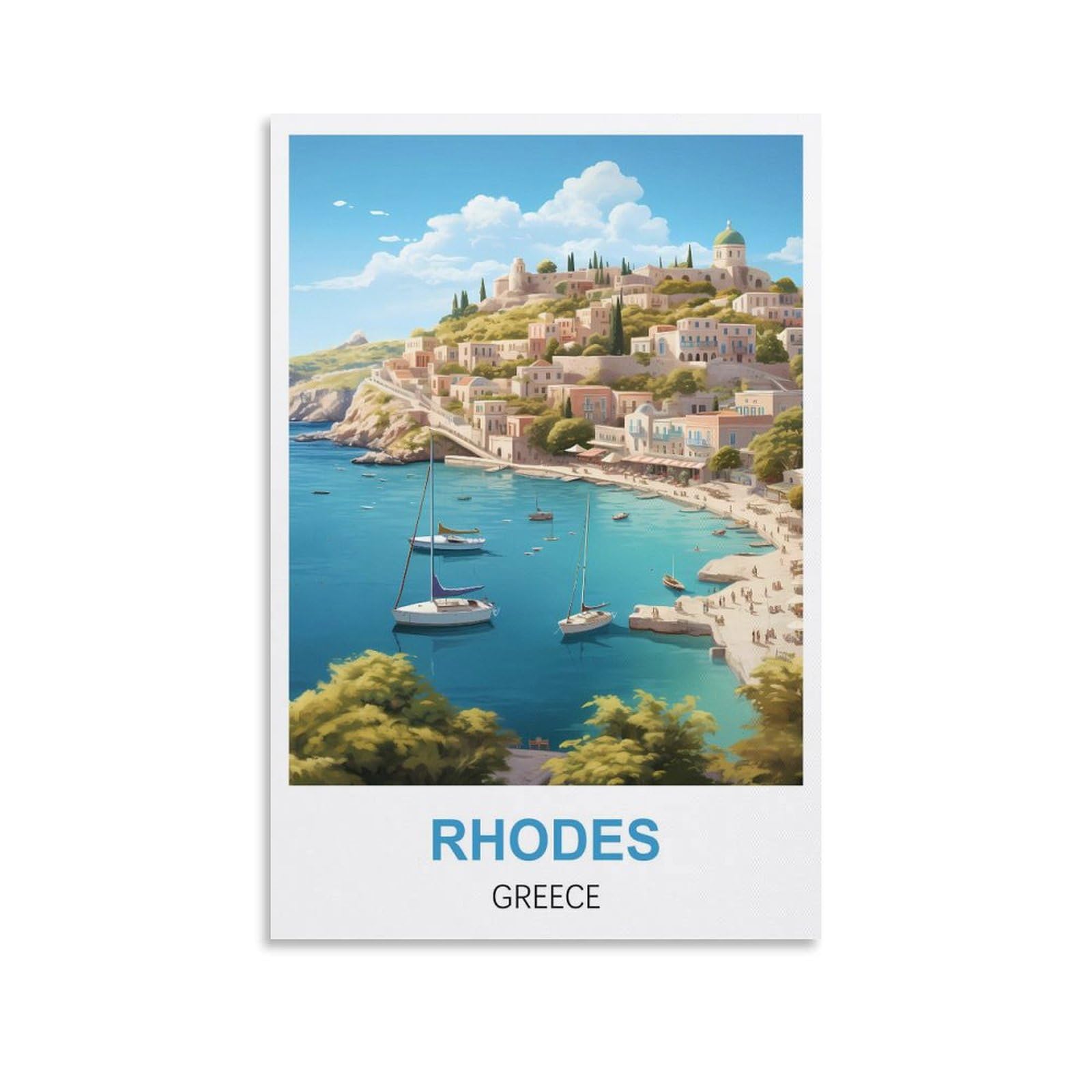 Wgmdoee Unframe-Style Rhodes Greece Vintage Travel Posters 08X12inch(20X30cm) Canvas Poster Living Room Wall Art Home Decor
