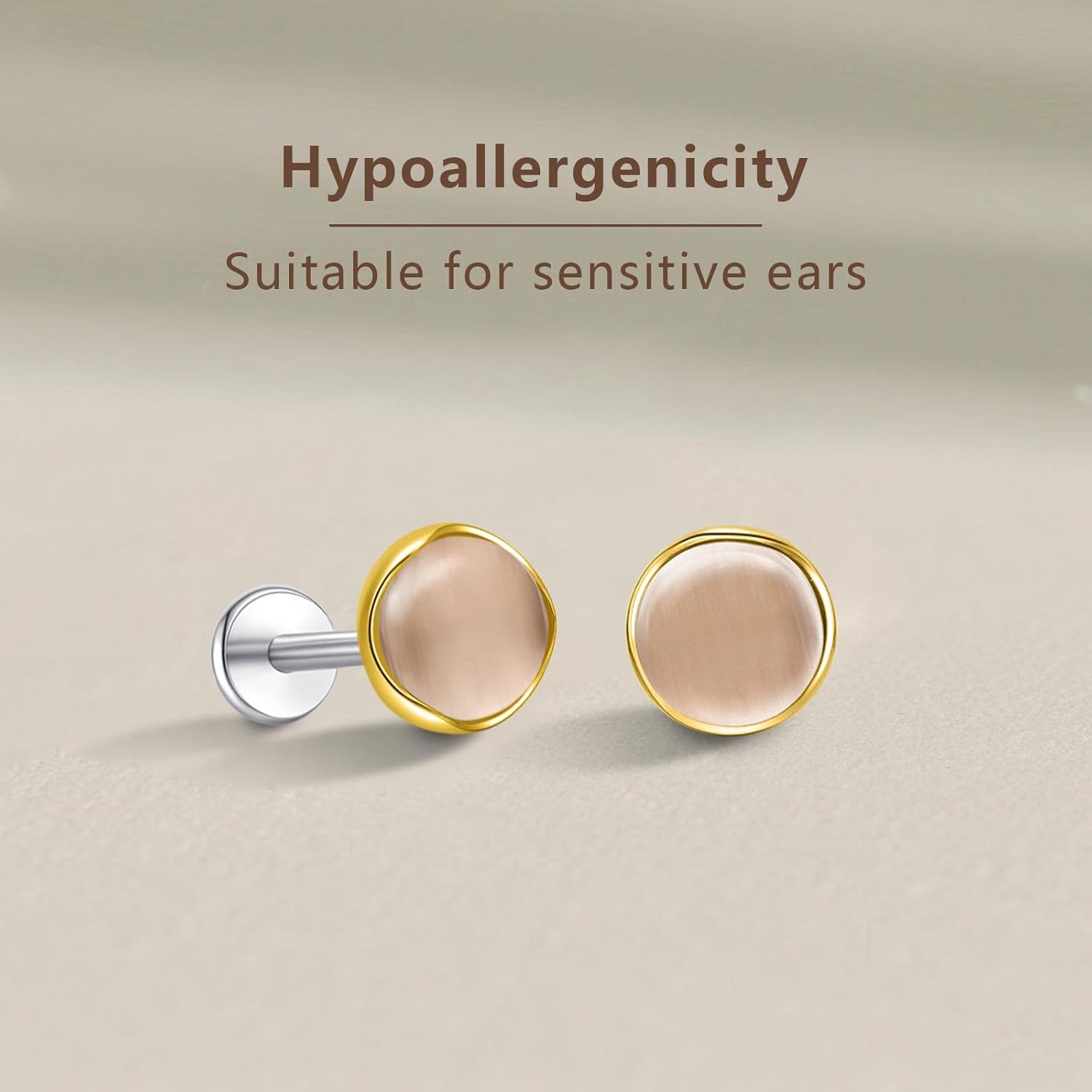 Limerencia Hypoallergenic Earrings for Sensitive Ears - G23 Titanium Round Cat's Eye Flat Back Stud Earrings, Cartilage 5mm Stone Pierced Earrings for Women Men Gift - Image 6