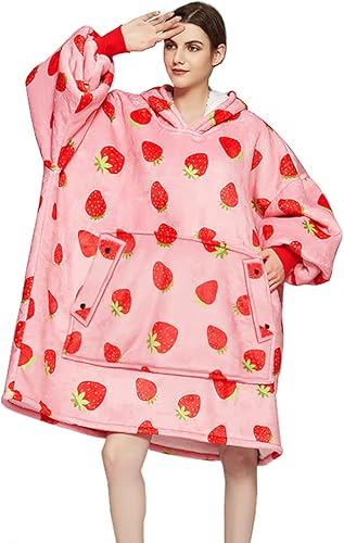 Miniatura 1 de Hysunland Strawberry Wearable Blankets for Women Oversized Hoodie Sweatshirt with Kangaroo Pocket