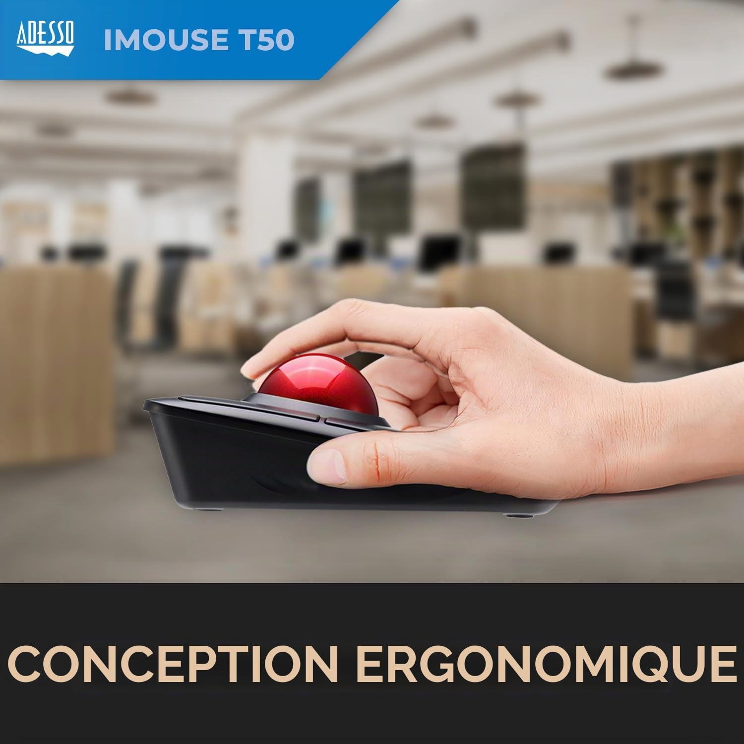 Adesso iMouse T50 souris RF Wireless Trackball 4800 DPI Ambidextre - Souris (Ambidextre, Trackball, RF Wireless, 4800 DPI, Black, Rouge)
