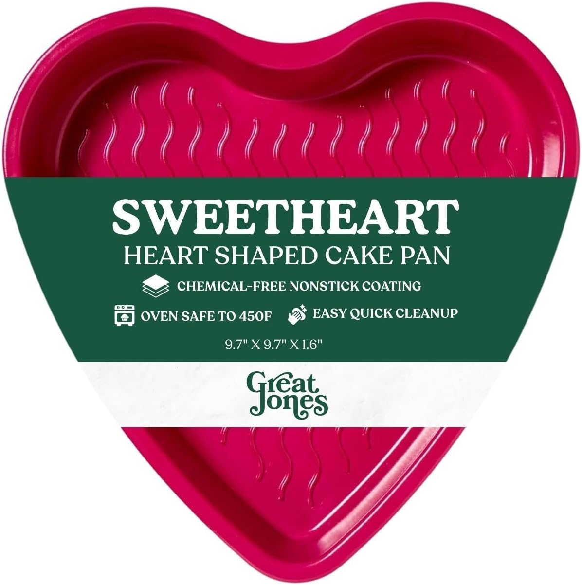 Great Jones Sweetheart 10 inch Heart Shaped Cake Pan | Nonstick, Non Toxic, Aluminized Steel Baking Pan | Easy to Clean, Scratch-Resistant, Oven & Dishwasher Safe | Raspberry Pink