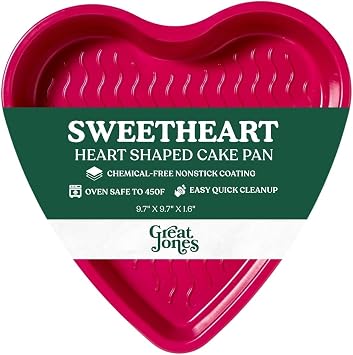 Great Jones Sweetheart 10 inch Heart Shaped Cake Pan | Nonstick, Non Toxic, Aluminized Steel Baking Pan | Easy to Clean, Scratch-Resistant, Oven & Dishwasher Safe | Raspberry Pink