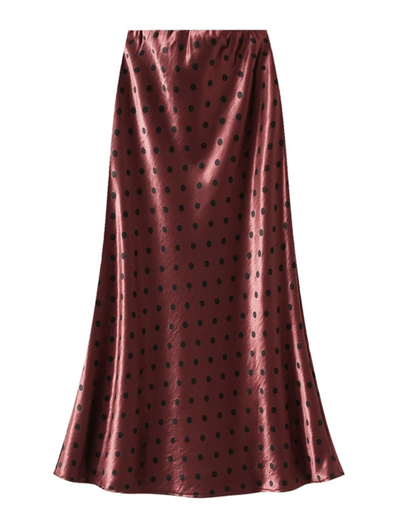 Womens Polka Dot Skirt High Waist Flowy Satin Elastic Waisted Skirts