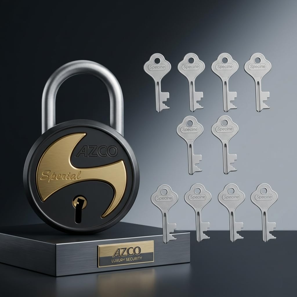 Azco Sport Round Padlock 65 MM | 10 Same Keys 8 Levers Double Locking | Strong Hardened Corrosion Resistant Shackle | Lock and Keys for Home Door Shutter Shop Office Main Gate | Black Gold Finish-image-31