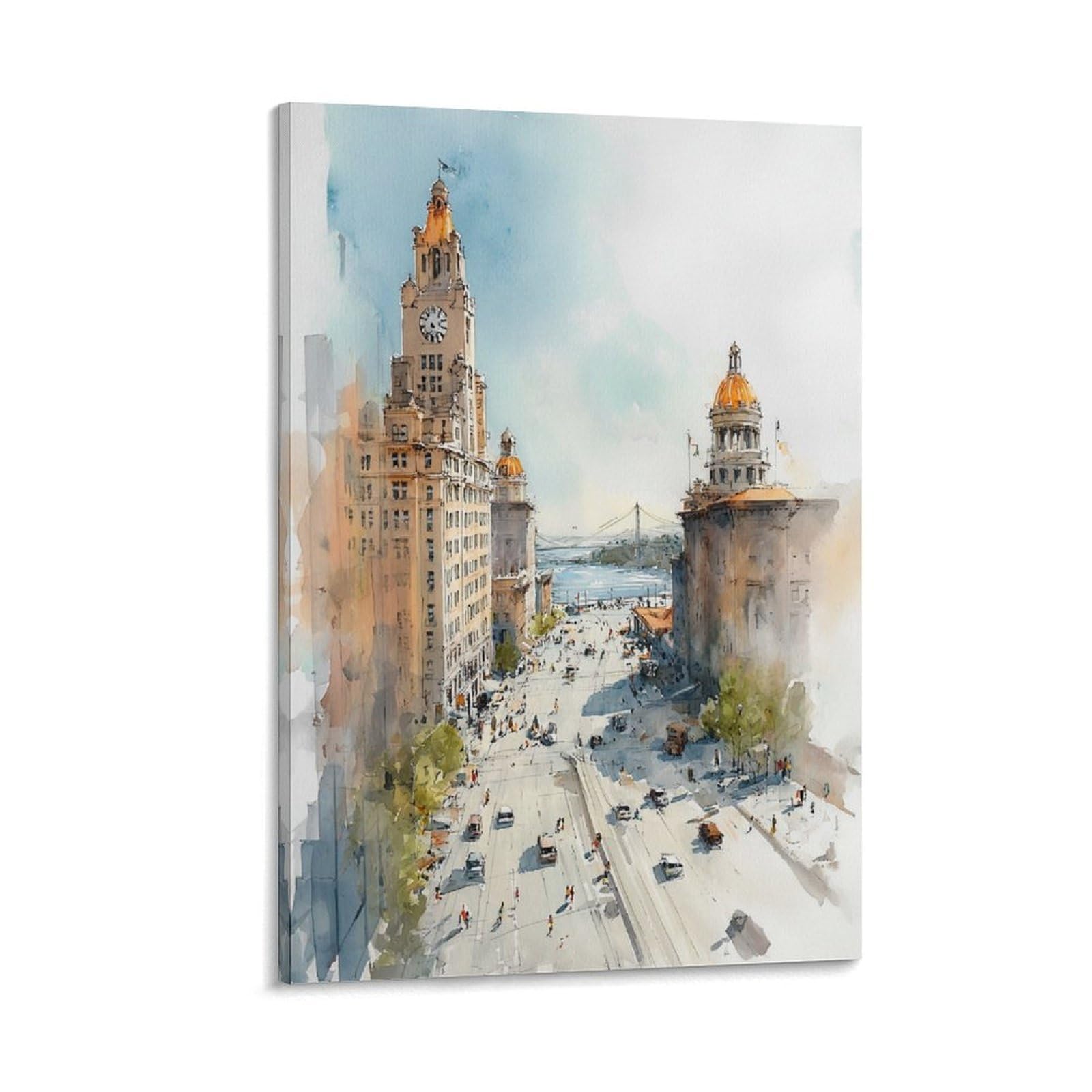Cnaheiz Frame-Style San Diego Watercolor Painting California Travel Posters 24X36inch(60X90cm) Vintage Watercolor Canvas Art
