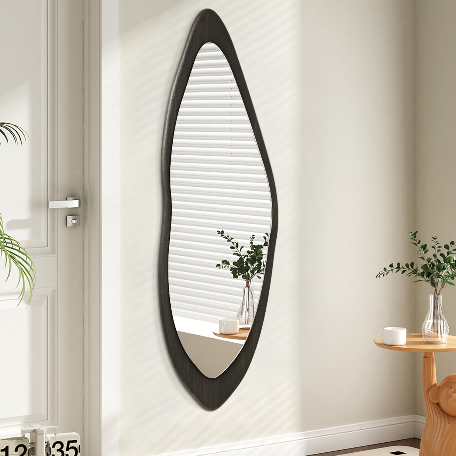 AAZZKANG Espejo de pared grande con marco de madera, 120 x 40 cm, espejo retro irregular de longitud completa, espejo de tocador asimétrico para baño, dormitorio, sala de estar, entrada
