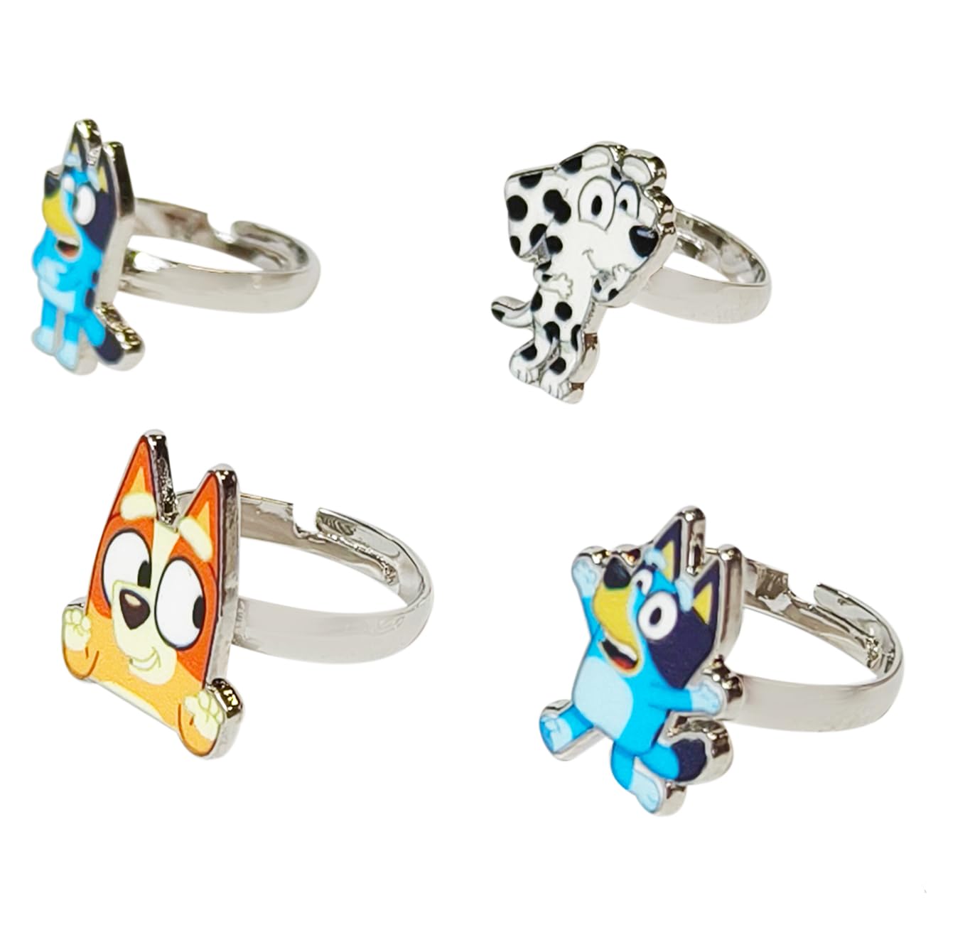 Sponsored Ad - Bluey Kids Jewelry: 4-Piece Adjustable Rings for Girls, Ring Sets with metal charm Fashion Girls Jewelry Ages 3+