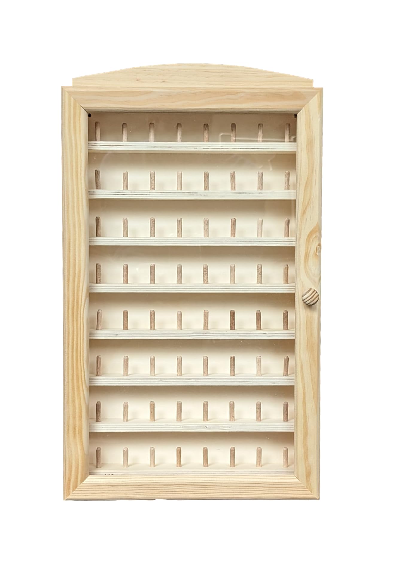 Grande vitrine pour collection de dés à coudre Dimensions : 30 x 6,5 x 54 cm. Etagères : 28 x 3 x 4,5 cm