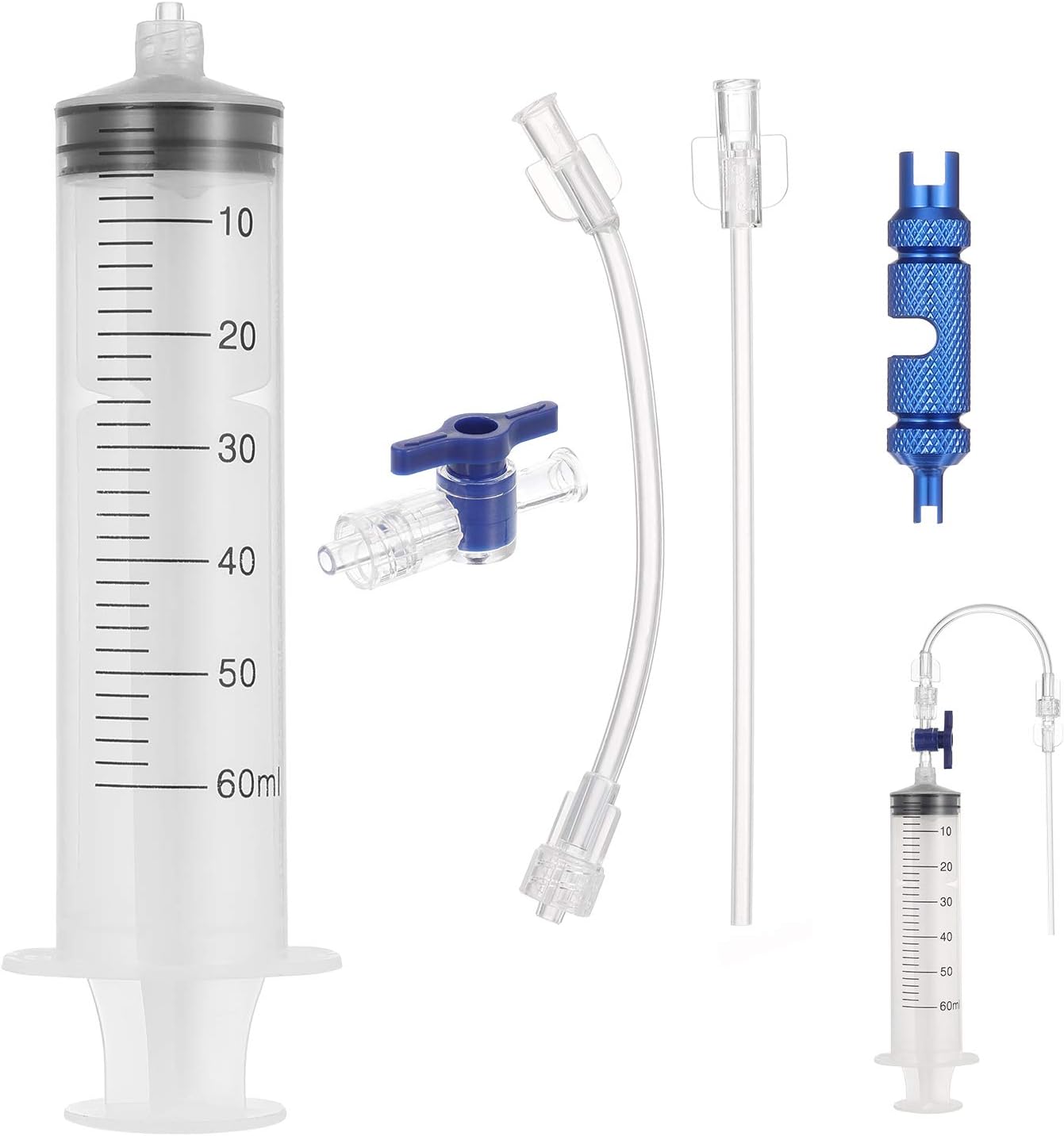 60ml Bicycle Tubeless Tire Sealant Injector Syringe Kit, Included Sealant Injector and Presta Valve Core Removal Tool for Bike