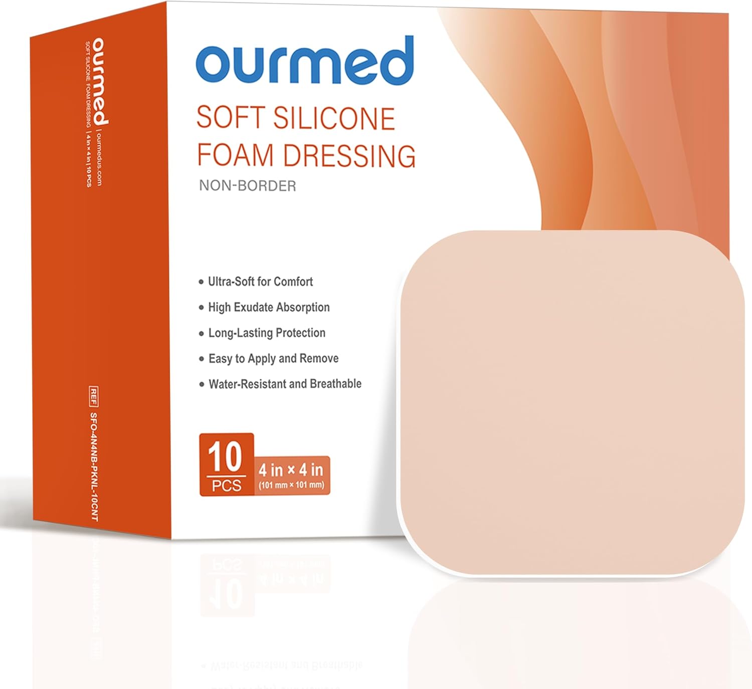 Soft Flex Silicone Foam Dressings(4"x 4", Pack of 10), Sterile, Highly Absorbent, Waterproof, No Border, Wound Care for Bed Sores, Pressure Ulcers