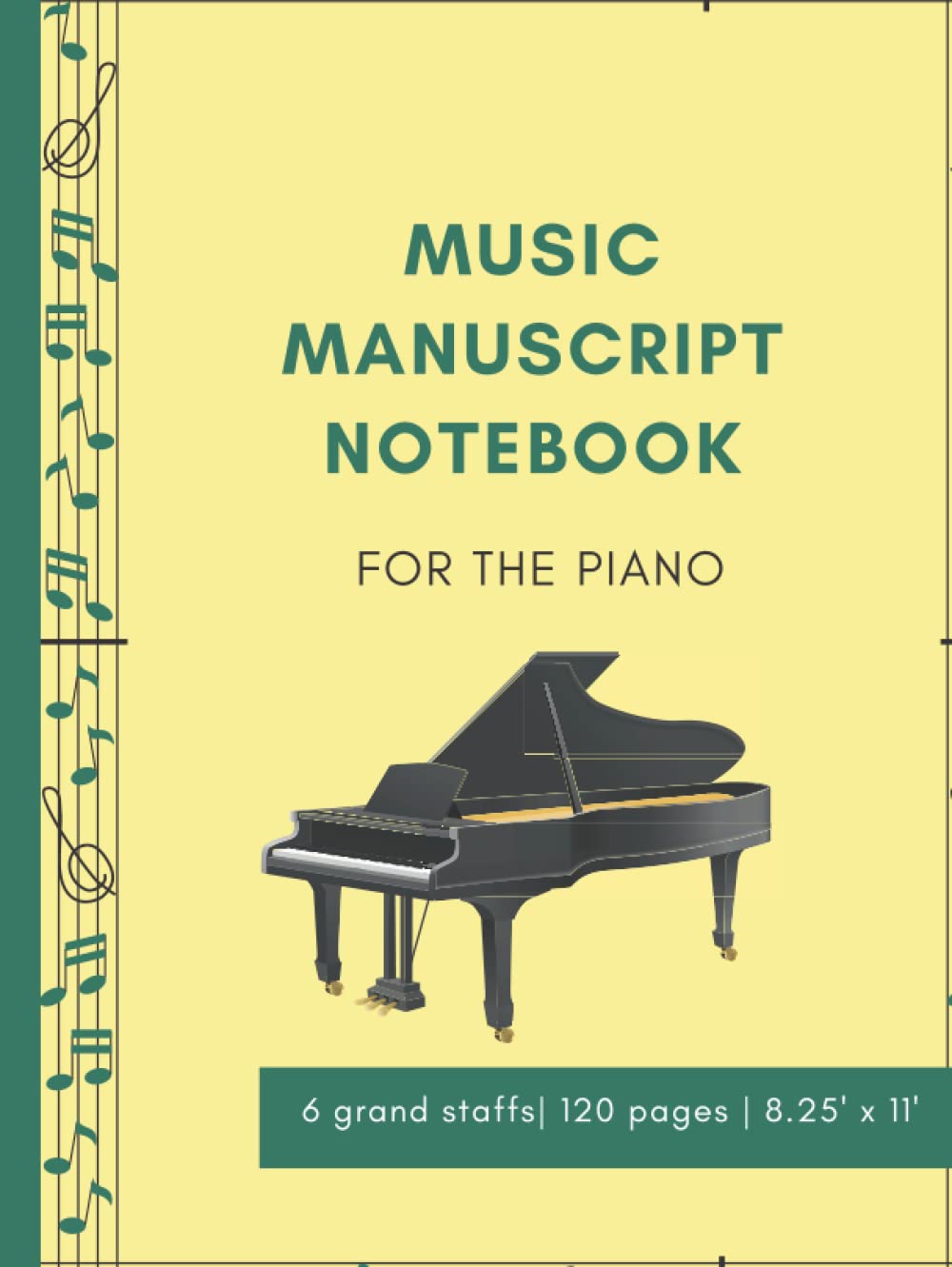 Cahier de musique pour piano avec 6 portées aérées pour écrire facilement vos notes