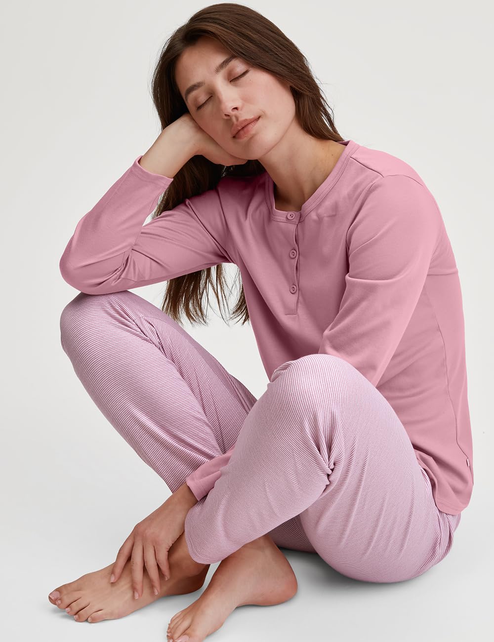CALIDA Striped Dreams Pyjama Damen | langer Schlafanzug aus 100% Baumwolle, wärmende Qualität