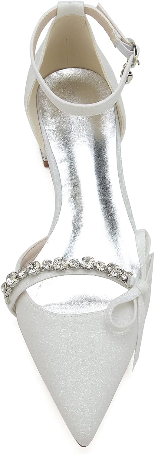 Women's Pointed Toe Glitter Bridal Flats – Rhinestone Ankle Strap Wedding Shoes For Bride, Prom, Party - View #7