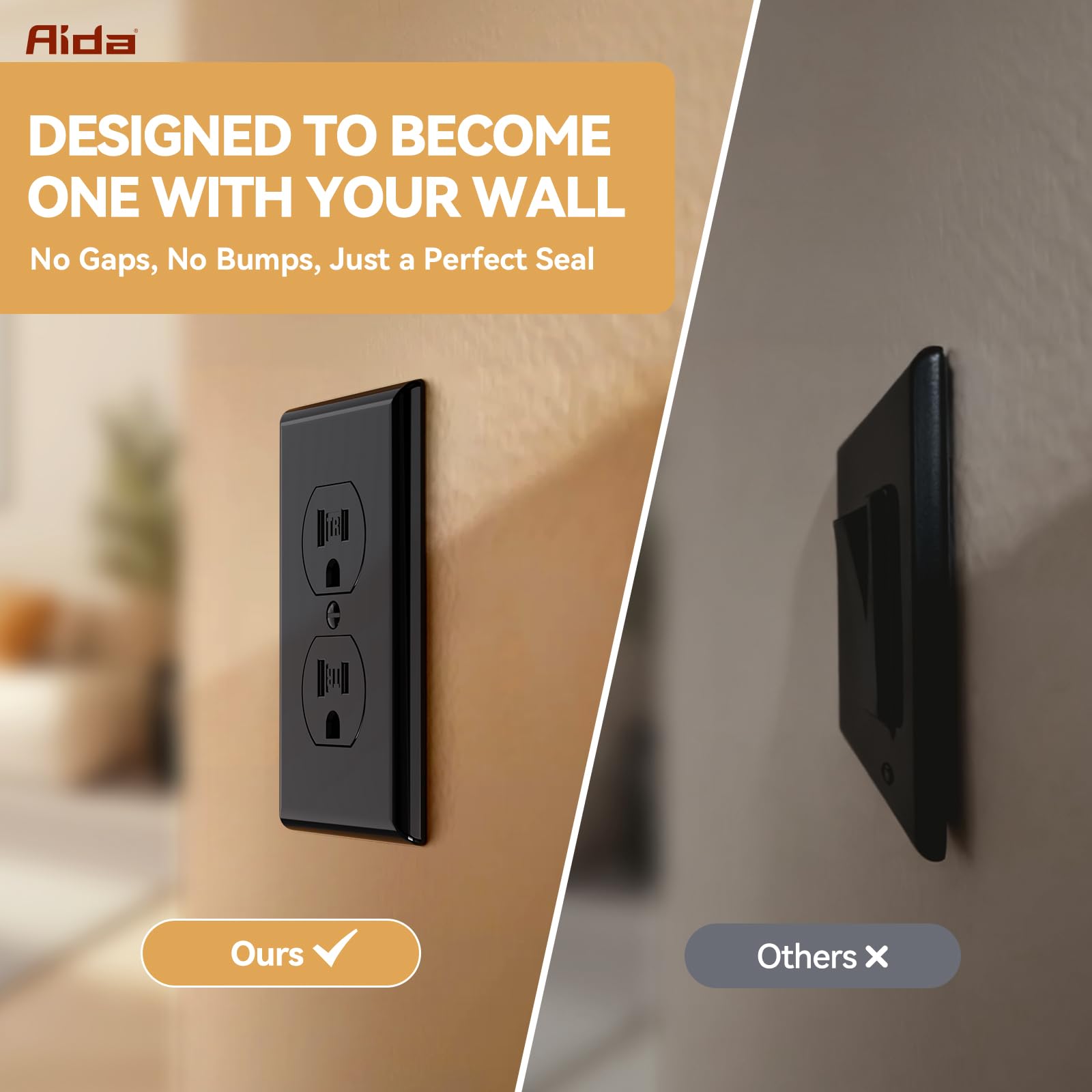 AIDA Black Wall Plates - Durable & Glossy (10 Pack) -5
