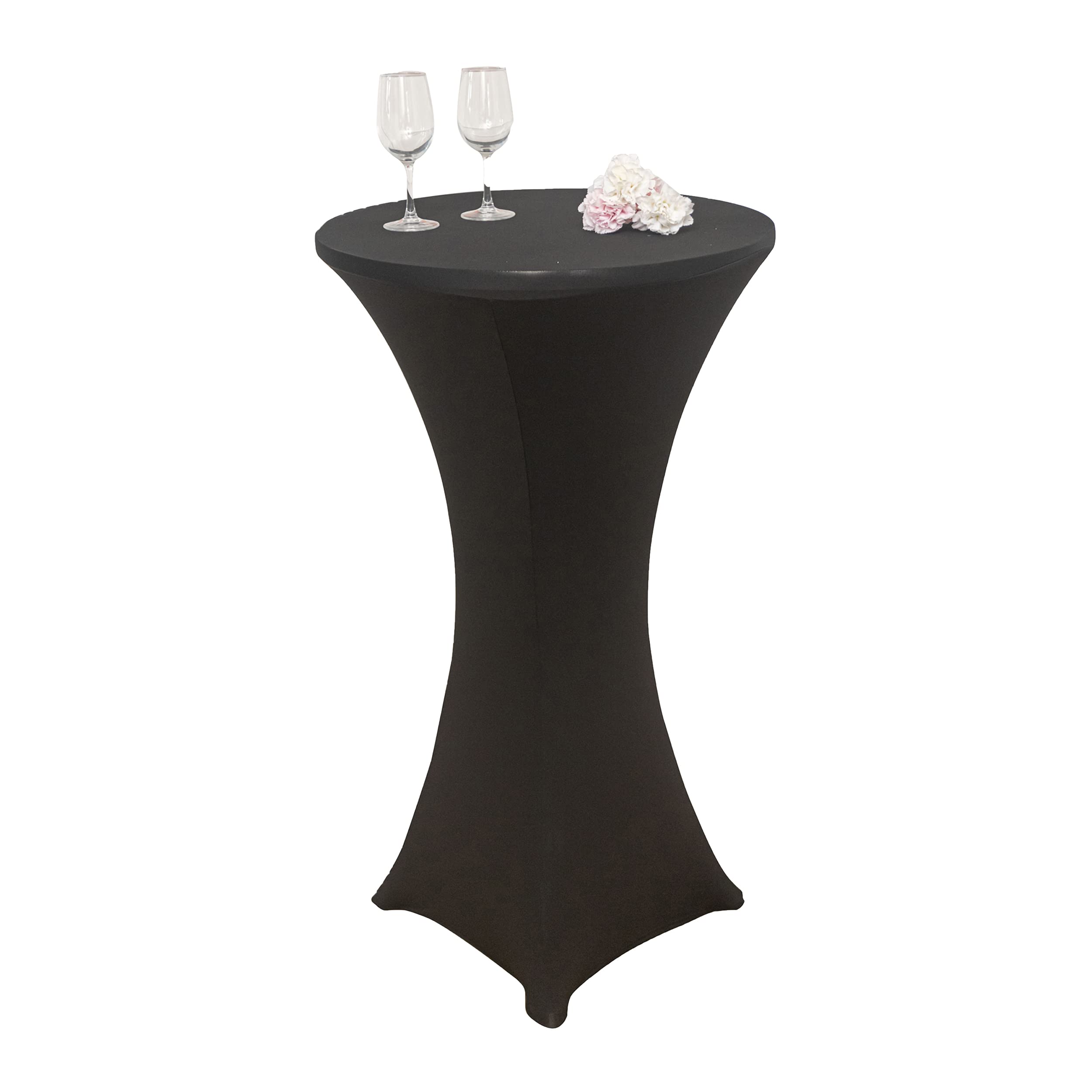 5 Pack 24 x 43 Cocktail Tablecloth Spandex Stretch Cover Fitted Highboy Round Table for Weddings Banquet Bars Party Black