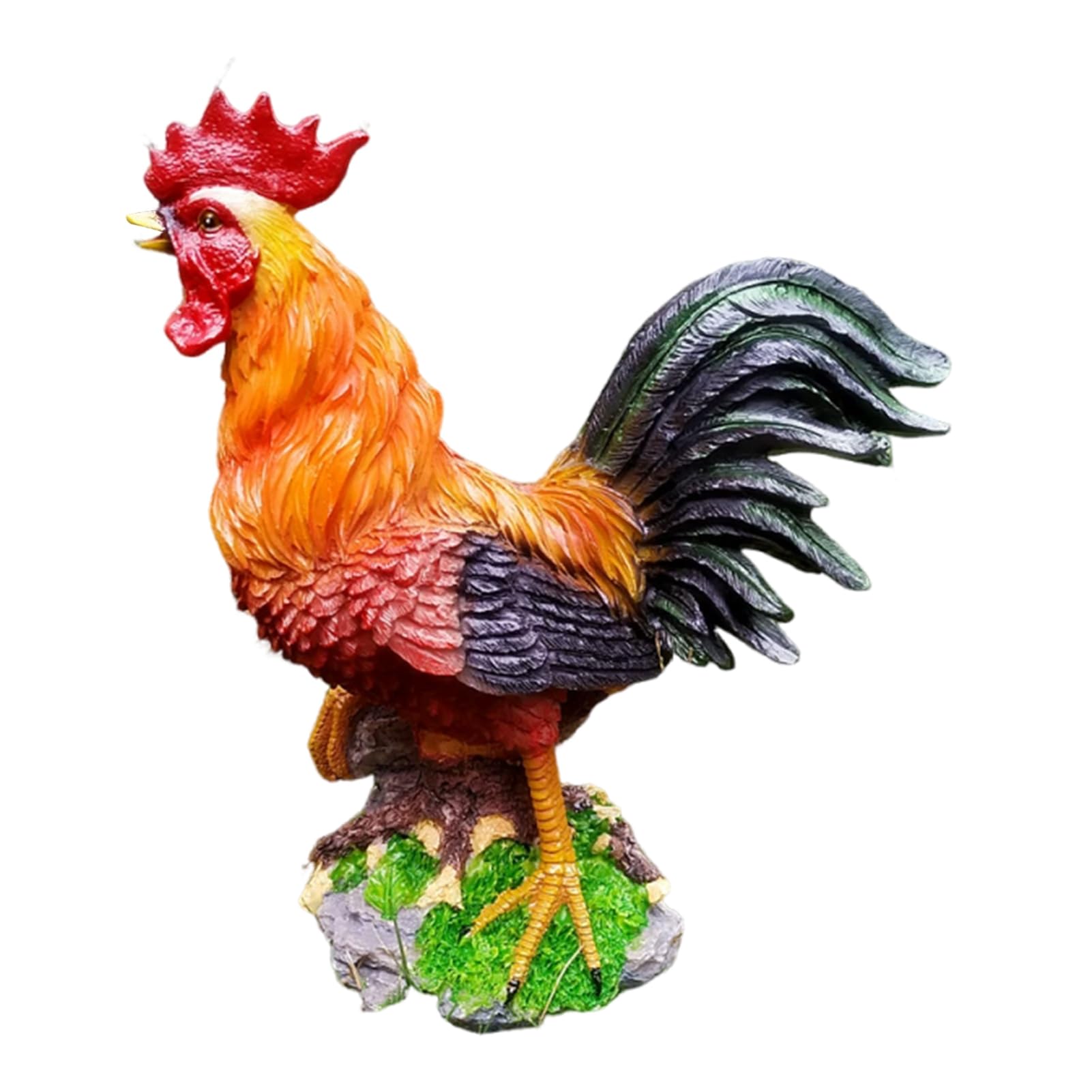 Pasisuu Lifelike Chicken Figurine Resin Hen Rooster Garden Statue Realistic Farm Animal Sculpture Waterproof Outdoor Decor Rustic Ornament Standing Lawn Figurine 16-28cm Tall F